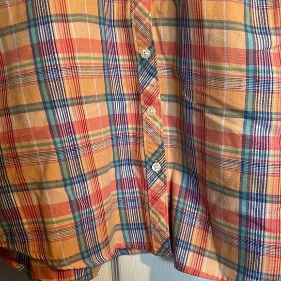 Eddie Bauer women’s orange plaid button down shirt size medium - Picture 4 of 8